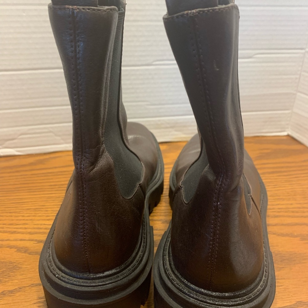Zara Woman’s EU39 US8 Brown Leather Ankle Elastic Chunky Heel Chelsea Boots - Picture 6 of 11